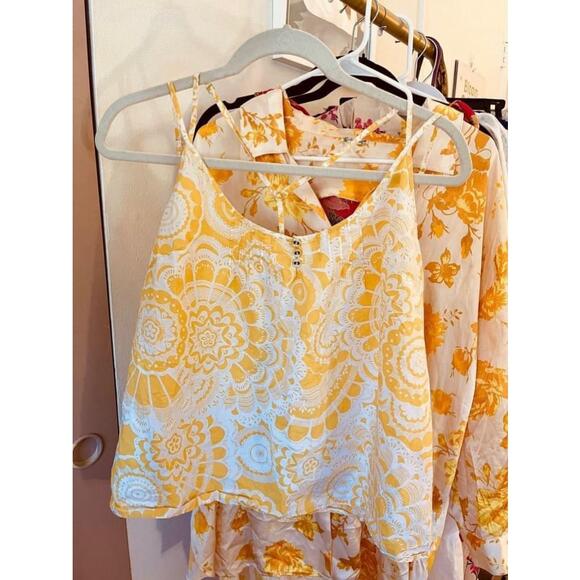 Anthro Lilka Yellow Floral Print Tank Top - Size L - Picture 1 of 5